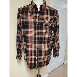 Legendary Whitetails Buck Camp Plaid Flannel Shirt Mens L Cowboy Corduroy Collar